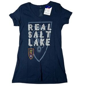 MLS Real Salt Lake Womens V-Neck Graphic T-Shirt Navy Blue Small NWT